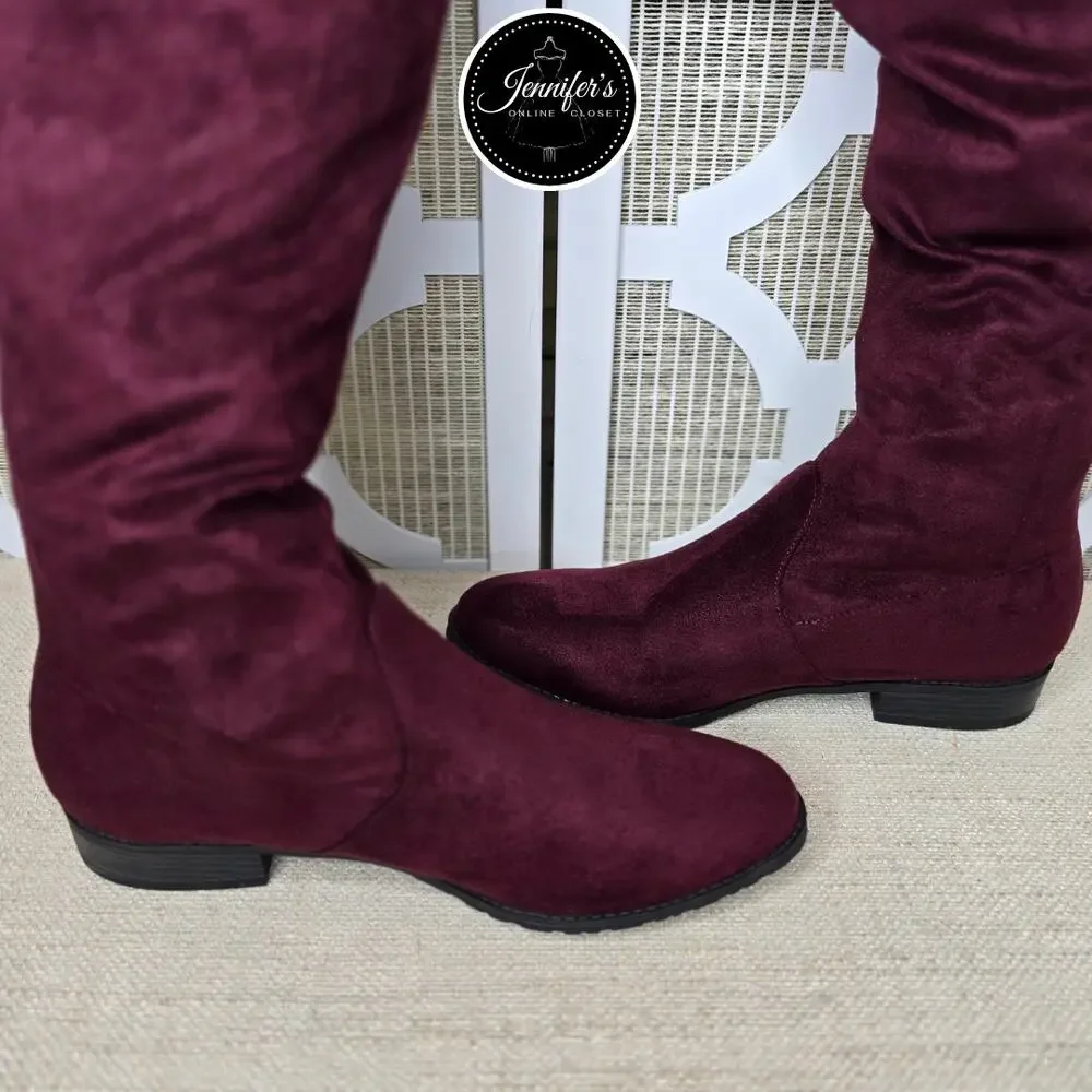 Unisa Women's Dark Red Unadivan Over the Knee Faux Suede Boots Size 8M